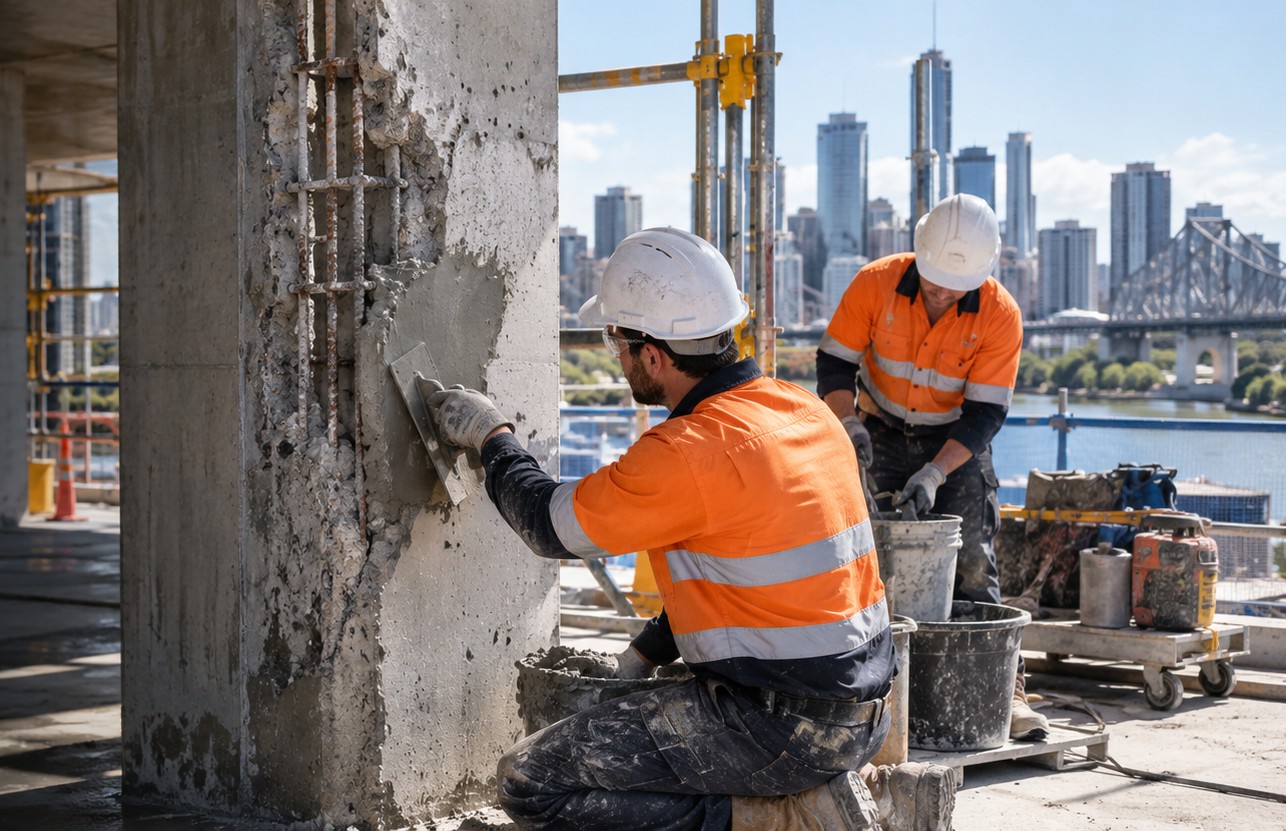 Concrete repair work after remediation